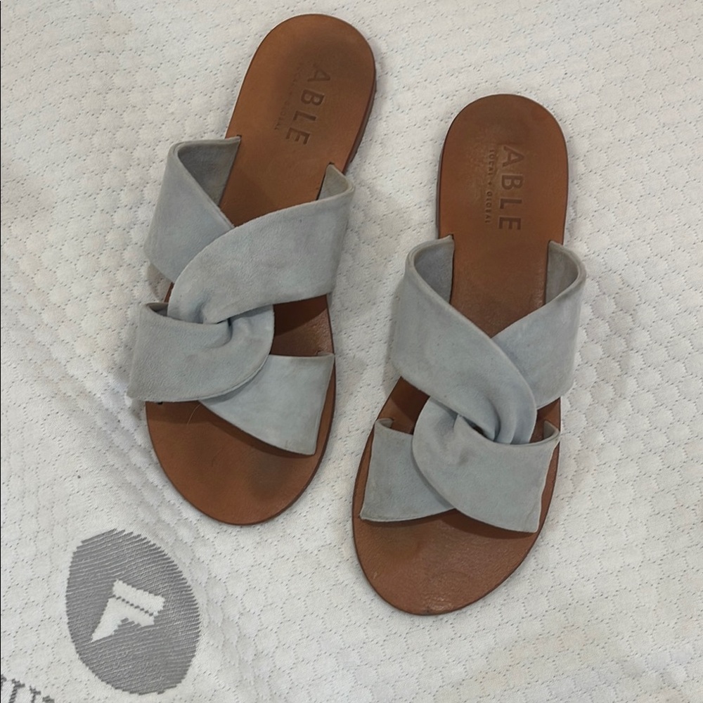 Able Gray and Brown Sandals with Criss-Cross Straps